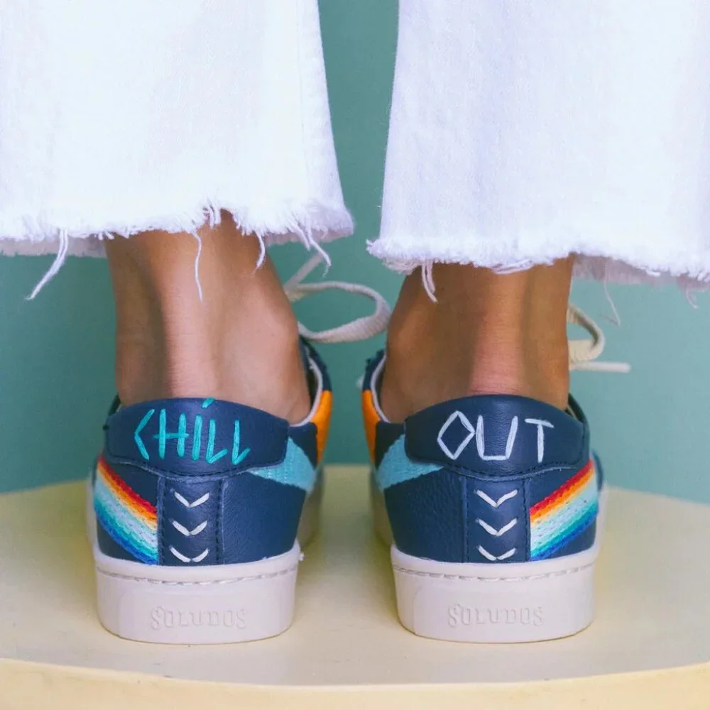 NEW SOLUDOS Leather Ibiza Platform Sneakers Blue/rainbow for women 462mn
